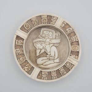 VTG Mayan Aztec Calendar Ashtray 5.25” Round Handmade Ceramic Replicas Mayas